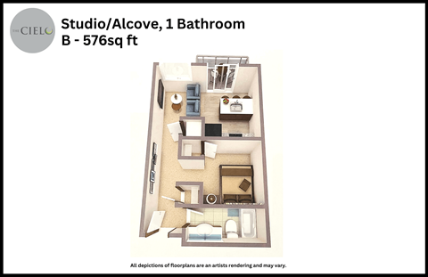 a floor plan of a studio apt with a bathroom